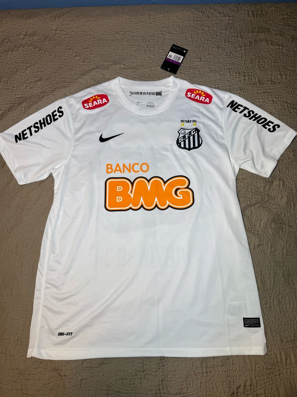 Nike White Santos FC Home Jersey with Orange BMG Logo